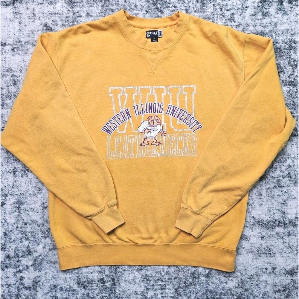 VINTAGE Gear Big Cotton WESTERN ILLINOIS UNIVERSITY Sweatshirt Yellow Medium